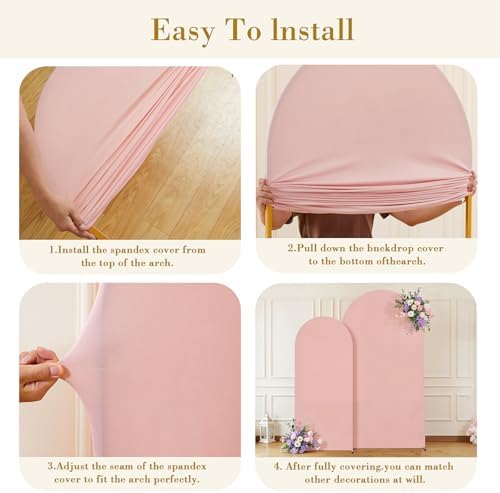 7.2FT 6FT Arch Backdrop Cover for Wedding, Set of 2 Stretchy Spandex Fitted Arch Stand Cover for Baby Shower, Birthday Party Decor, Chiara Backdrop Cover with Double-Sided Design(Dusty Pink) - Image 5