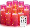 Nimiko Flickering Flameless LED Candles,Battery Operated Candles 9 Pcs with Embedded Star String,Acrylic LED Pillar Candles with Remote,Suitable for Home Decoration to Create an Atmosphere (Pink) by Nimiko