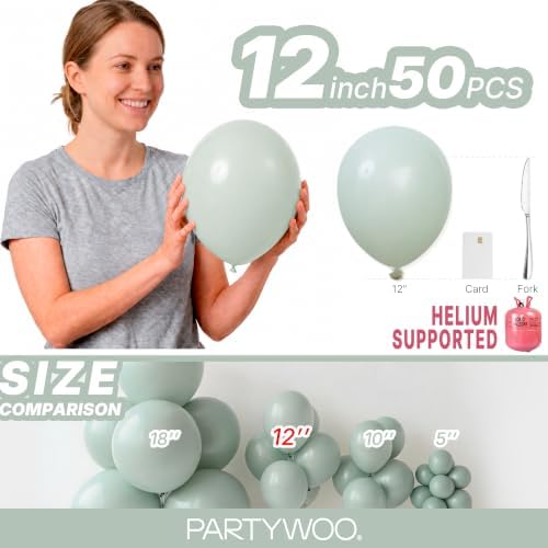PartyWoo Dusty Green Balloons 50pcs Sage Olive Eucalyptus Green Boho Color - Image 6