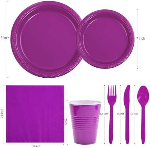 WELLIFE 210Pcs Purple Plastic Plates,Party Plates and Cups and Napkins Sets - Image 2