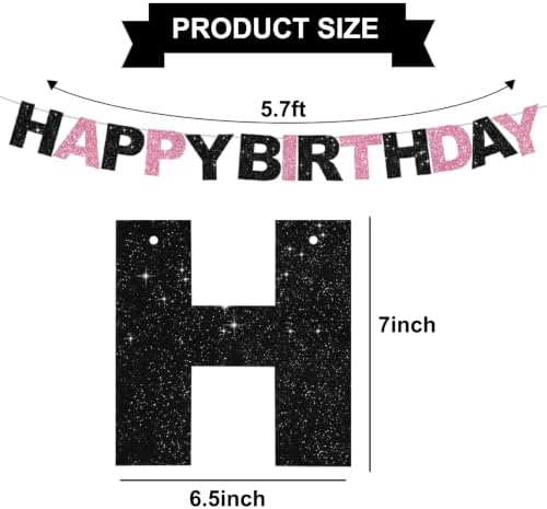BEISHIDA Pre-Strung Black Pink Happy Birthday Banner Party Sign Decoration - Image 2