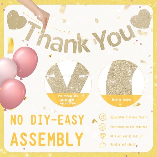 Thank You Banner Appreciation for Employee Appreciation Decorations Teacher Thanks Volunteer Events Office School Organization Thank You Parties (Champagne Gold) - Image 2