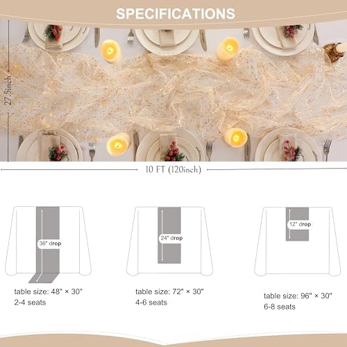 Snowkingdom 10 Pack 10ft Gold Table Runners, Sheer Chiffon Tulle Cheesecloth Sequin Glitter Metallic, Golden Centerpieces Table Decorations for Party Wedding Christmas Birthday Bridal Baby Shower - Image 6