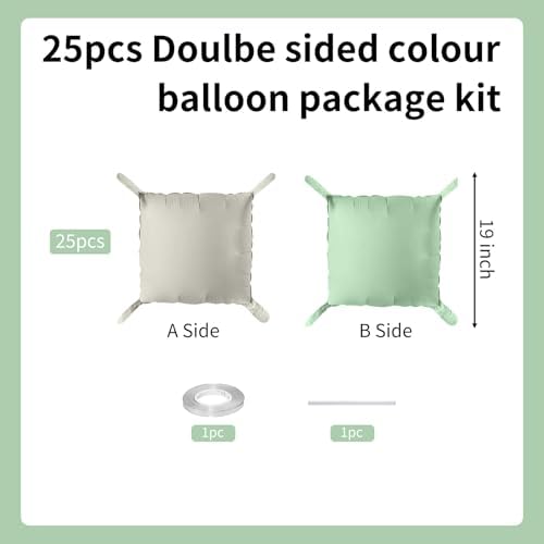 25PCS Matte Mint Green Beige Square Foil Balloons Wall Backdrop - Image 2