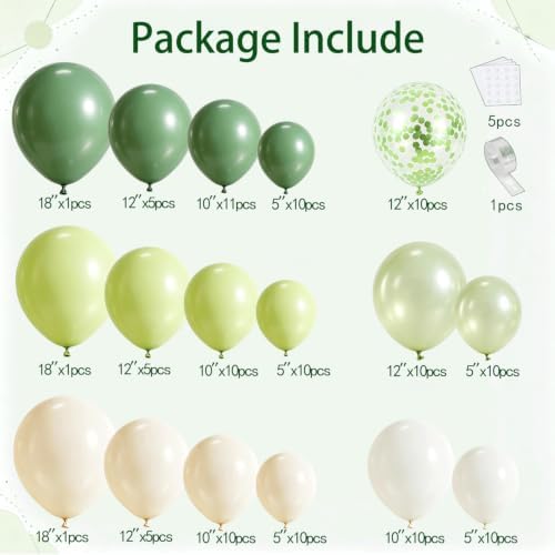 Blocesa Pearl Green White Balloons Arch Kit Double Stuffed, Party Decor. - Image 2