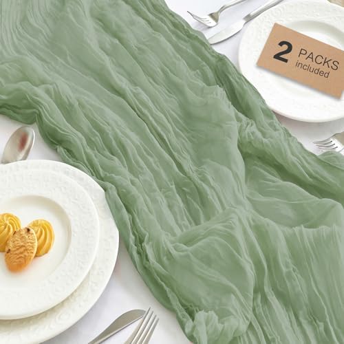 2 Pack Sage Green Cheesecloth Table Runner for Birthday Party Home Decor by IVAPUPU