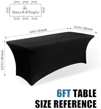 6FT Black Table Cloth - 12 Pack Fitted Stretch Rectangle Spandex Tablecloth, Washable Table Cover for Party, Picnic, Wedding, Banquet, Birthday and Festival(30" x 72") - Image 3