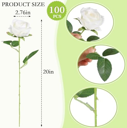 Hananona 100 Pcs Artificial Roses, Realistic Silk Flowers Bulk, White - Image 2
