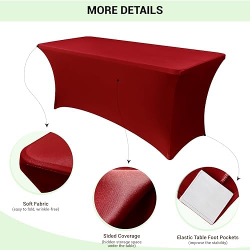 Obstal 8ft Stretch Spandex Table Cover, 2 Pack, Dark Red - Image 3