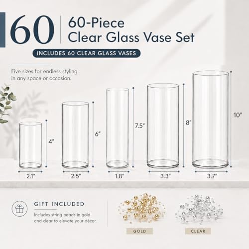 60pcs Glass Vase Cylinder Vases for Centerpieces 4,6,7.5,8,10 Inch Tall Small Flower Glass Vases Home Decor Centerpiece Table Clear Flower Vase Decorations for Wedding＆Holiday - Image 5