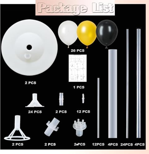 HIINS 10" Black Gold Balloon Column Kit Set of 2 With Base&Pole,Backdrop Decor for Party - Image 2