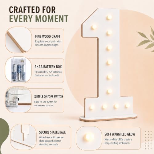 Pooqla 7th Birthday Decorations, 17.3 in White Wooden Light Up Numbers 7 - Image 3