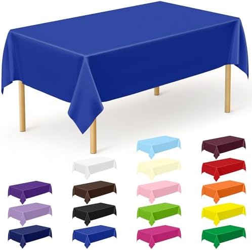 12 PCS Waterproof Plastic Table Cloth, Blue Rectangle Disposable Table Cover, Table Cloth Rectangle Table, 54 X 108 IN Wrinkle-Resistant Smooth Tablecloth for Parties Weddings Picnics Decorations by QZYL