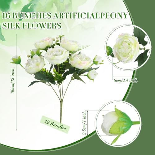 Geosar 16 Bundles Artificial Peonies Flowers,Green - Image 2