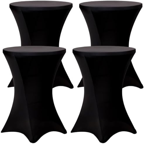 Fixwal 4 Pack Cocktail Tablecloth Bar Top Table Covers Round Black Spandex by Fixwal