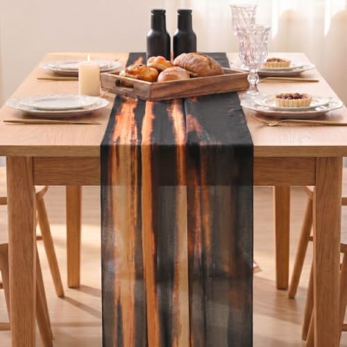 Artoid Mode Boho Caramel Stripes Fall Chiffon Table Runner 120 Inches 10FT,Seasonal Fabric Kitchen Dining Holiday Table Decor for Home Party - Image 2
