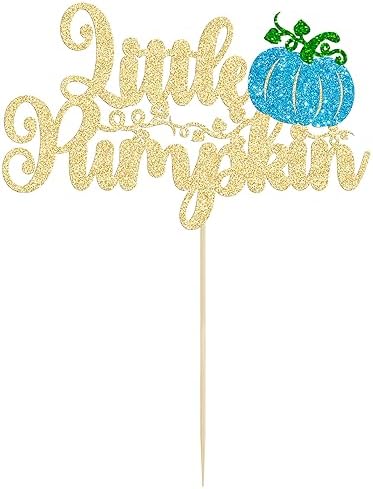 Ephlyn 1Pc Little Pumpkin Cake Topper Blue Glitter Boy Pumpkin Baby Shower Cake Topper Decorations for Autumn Little Pumpkin Themed Baby Shower Kids Boys Birthday Party Supplies - Image 3