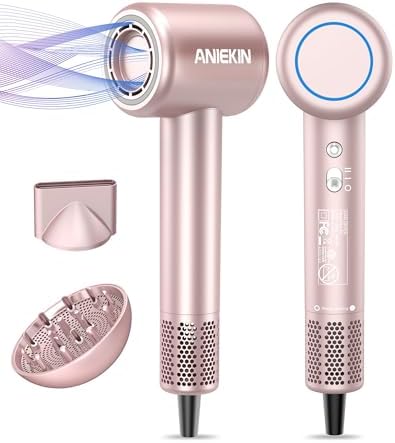 Hair Dryer, High-Speed Ionic Low Noise Blow Dryer with Brushless Motor for Fast Drying, Thermo-Control Quiet Compact Hair Blow Dryer with Magnetic Diffuser for Curly Hair for Home Travel Salon by ANIEKIN-MasterYourBeauty