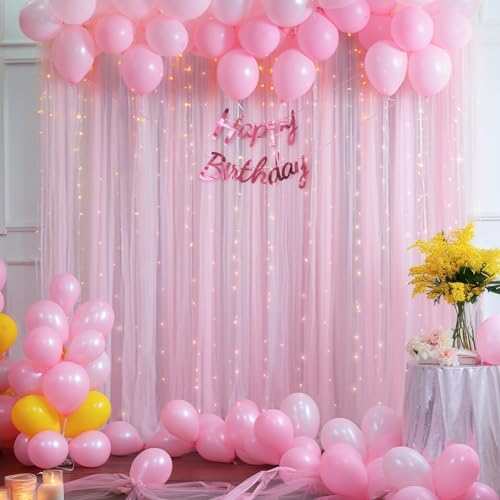 20x10ft Baby Pink Tulle Backdrop Curtain with Lights String for Parites, Sheer Photo Backdrop Curtains with Lights for Wedding Backdrop Ceremony Reception Bridal Shower Baby Shower Birthday Party - Image 7
