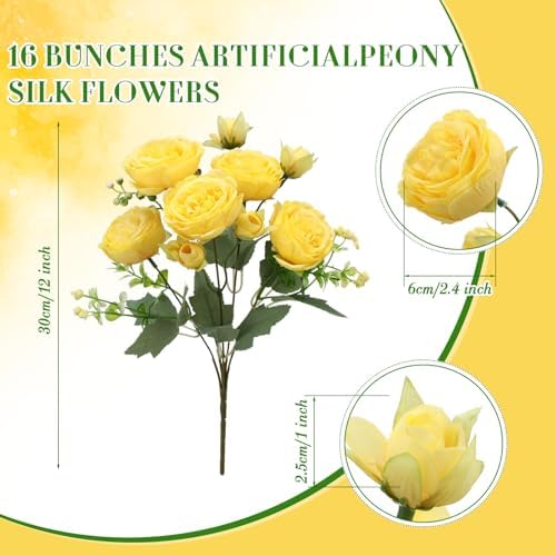Geosar 16 Bundles Artificial Peonies Flowers,Purple, Yellow - Image 2