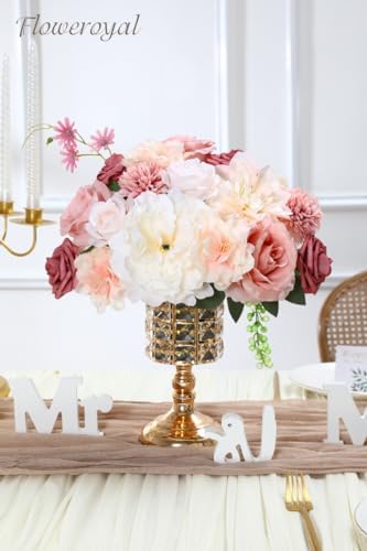 Floweroyal Artificial Flowers Combo Pink Flowers Mix Silk Flowers Dahlia Roses with Stems for DIY Wedding Bridal Bouquets, Baby Shower, Floral Arrangement, Table Centerpieces, Home Decorations - Image 3