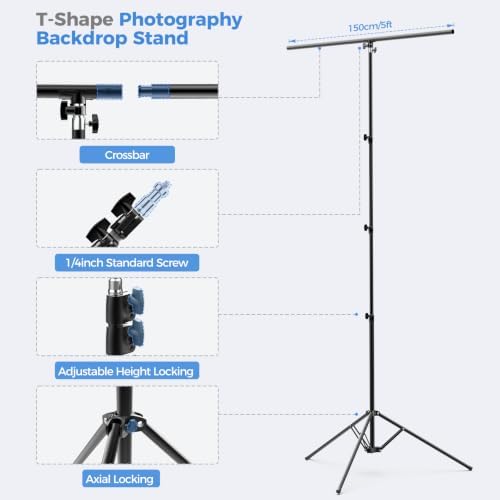 Emart 5x10ft 2in1 Black&White Photo Backdrop Stand Kit with T-Shape Stand - Image 4