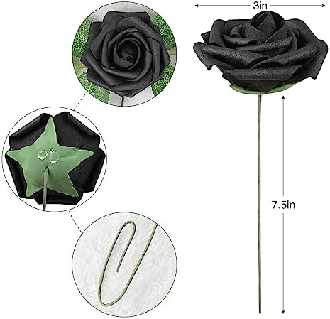 AmyHomie Black Rose 25pcs Real Looking Artificial Flowers w/Stem - Image 2