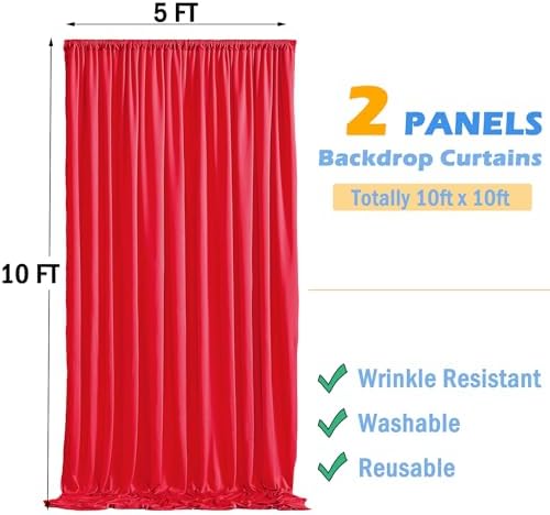 10x10ft Wrinkle Free Red Backdrop Curtains for Parties, 2 Panels 5x10ft Silky Polyester Photo Backdrop Drapes Back Drop Cloth Drapery for Wedding Birthday Photography Background Decor - Image 6
