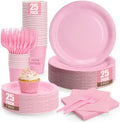 Light Pink Plates and Napkins Party Supplies, Include 9’’ Pink Disposable Paper Plate, 7’’ Dessert Plates Cups Napkins Forks Set for Birthday, Baby Shower Wedding, Party Decorations for Serves 25 by CENLBJ
