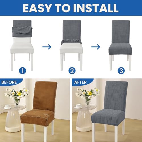 Super Stretch Chair Covers for Dining Chairs Set of 6, Light Gray - Image 6