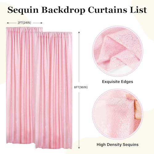 PartyDelight Pink Sequin Backdrop Curtains 2x8ft 2 Panels - Image 2