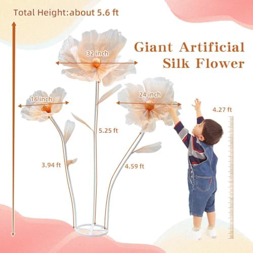 Giant Flowers for Decoration, 5.6 Ft Tall Artificial Silk Flower - Image 6