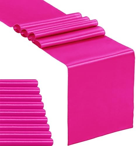 10-Pack Satin Table Runner Fuchsia 12 x 108 inches Long, Table Runners for Wedding, Birthday Parties, Banquets Decorations（10 Pack, 12x108 Inch, Fuchsia） by Hahuho