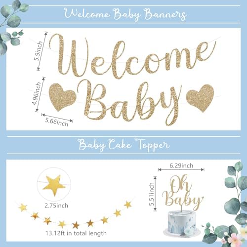 Amandir Dusty Blue Baby Shower Decorations for Boy Welcome Baby Banner - Image 3