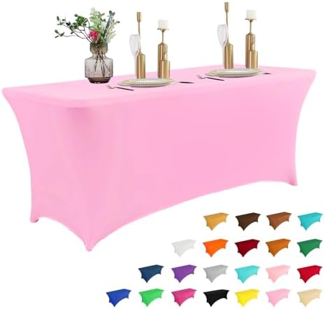 IVAPUPU 4FT Table Cloth for Rectangular Spandex Pink Table Cover by IVAPUPU
