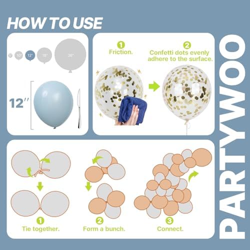PartyWoo Dusty Blue Balloons 66pcs 12 Inch Slate Blue White Gold Balloons - Image 5
