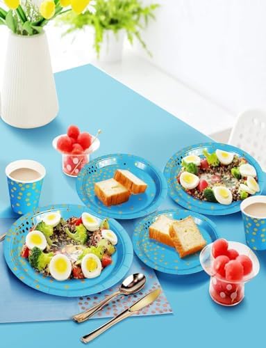 Nkaiso 141Pcs Blue Gold Paper Plates and Napkins Party Supplies-20 Guests - Image 5
