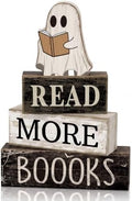 Moucuny 4 Pcs Halloween Table Decoration Wooden Ghost Reading Stacked Block by Moucuny