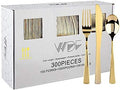 WDF300 Pieces Gold Plastic Silverware - Heavy Duty Disposable Cutlery Set Plastic Gold Silverware Set Includes 100 Forks, 100 Spoons, 100 Knives for Party/Baby Shower/Wedding/Birthday/Thanksgiving by WDF
