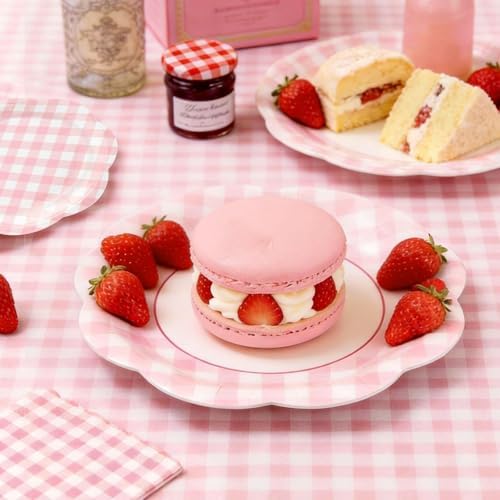 150Pcs Pink Gingham Paper Plates and Napkins Party Supplies for 50 Guests - Image 7