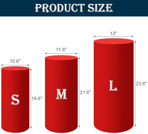 SaitiMade Set of 3 - Red Cylinder Pedestal Stand Covers - Image 2