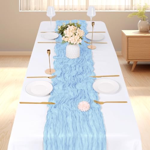 6 Pack Baby Blue Cheesecloth Table Runner, 17 x 108 inch, Semi Sheer Boho Cheese Cloth Fabric Table Runner Bulk for Wedding , Birthday, Party, Holiday, Home Decor (Baby Blue) - Image 2