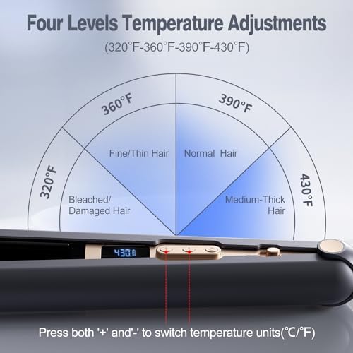 Cordless Hair Straightener, 10000mAh Rechargeable Flat Iron Portable Travel Straightener with Negative Ion, LED Screen & 3D Floating Plates, 2 in 1 Straightener and Curler (Dark Blue + Gold) - Image 5