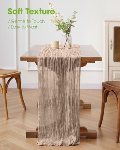 Pureegg 3 Pack Cheesecloth Table Runner 120 Inch Nude - Image 4