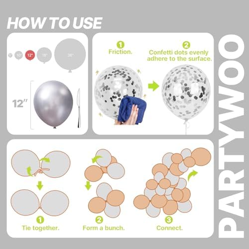 PartyWoo Black and Silver Balloons 66pcs 12 Inch Black Silver Balloons - Image 5