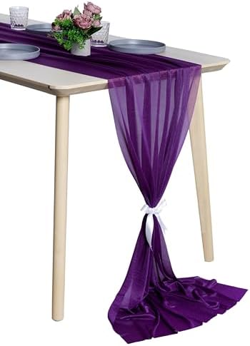 Pack of 12 Chiffon Table Runners 29 x 120 Inch, 10FT Long - Cadbury Purple by MDS