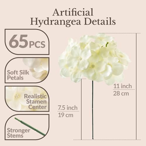 65PCS Hydrangea Artificial Flowers with Stronger Bendable Stems, Premium Silk Faux Hydrangea Flowers Bulk for DIY Wedding, Arches, Baby Showers & Large Event Decor(Champagne) - Image 3