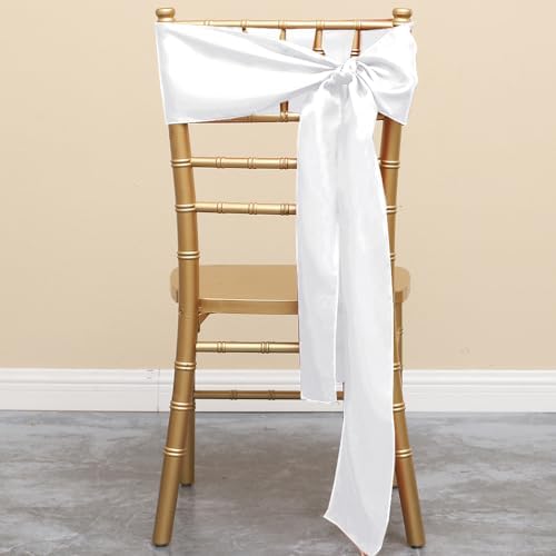 White Chair Sashes 50 Pack, White Chair Bows for Wedding Party Birthday Decor, Satin Ribbons Ties for Church Ceremony Event Decor - Image 6