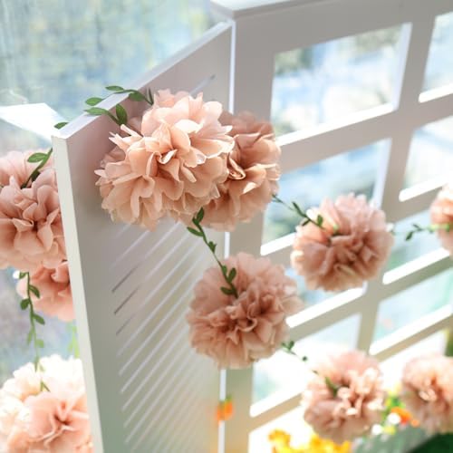 Homarkable Pink Tissue Paper Pom Pom Garlands, Paper Flowers for Birthday Decorations, Baby Shower, Wedding Engagement, Bridal Shower, Spring Summer Party Decorations, 4 Pcs - Image 4