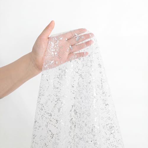 Artoid Mode White Silver Gauze Table Runner 59x120 Inch 10FT, Glitter Metallic Foil Sheer Dining Holiday Wedding Anniversary Birthday Table Decor for Home Party - Image 6